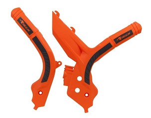 RACETECH (RTECH) ŠTITNICI RAMA (KOMPLET) BI-MATERIAL SUPER GRIP KTM SX 125/150/250 '19-21, SXF 250/350/450 '19-21, SXF 450 '18-21, EXC/EXCF 150/250/350/450 '20-21 BOJA NARANDŽASTA CRNA