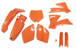 UFO KOMPLET PLASTIKE (FULL KIT) SA ŠTITNICIMA TELESKOPA (AMORTIZERA) KTM SX-SXF '01-'02 BOJA NARANDŽASTA (KT501E127)