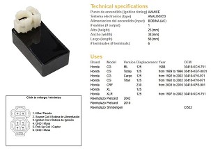 DZE MODUL PALJENJA CDI HONDA CG 125 '89-'02; XLR 125 '97-'02; CRF 230 '03-'16