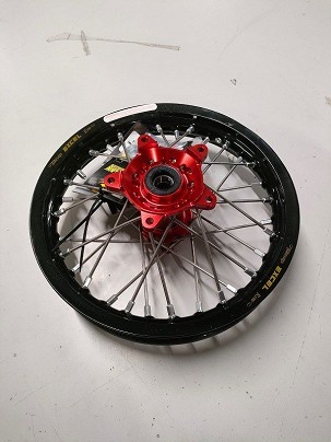 REX WHEELS (EXCEL) KOMPLETNE TOČAK ZADNJE/ZADNJE 12 INČA 12 X 1,60 (NAPLATAK EXCEL) KTM SX 65 '16- HUSQVARNA TC65 '17- CRNA NAPLATAK / SREBRNE ŽBICE / CRVENA PIASTA (PO NARUDŽBINI)