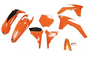 UFO KOMPLET PLASTIKE (FULL KIT) SA ŠTITNICIMA TELESKOPA (AMORTIZERA) KTM SXF '11-'12, SX '12 BOJA NARANDŽASTA (KT510E127)