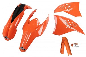 UFO KOMPLET PLASTIKE (FULL KIT) SA ŠTITNICIMA TELESKOPA (AMORTIZERA) KTM EXC '09-'10 BOJA NARANDŽASTA (KT511E127)