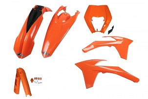 UFO KOMPLET PLASTIKE (FULL KIT) SA ŠTITNICIMA TELESKOPA (AMORTIZERA) KTM EXC/EXC-F '12-'13 BOJA NARANDŽASTA (KT521E127)