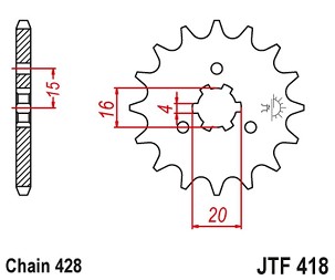 JT LANČANIK PREDNJA 416 14 KAWASAKI KX 125 '77-79', KC/KE/KH/KS/KE/KM 90/100/125/175 '77-98' (41614JT) (LANAC 428)