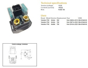 DZE RELEJ STARTERA YAMAHA YFM 550 GRIZZLY '09-'15; YFM 700 GRYZZLY '07-'23; YFM 700 KODIAK '16-'23 (12V/150A)