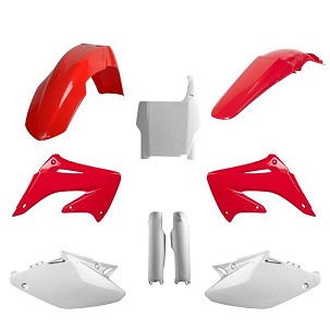 POLISPORT KOMPLET PLASTIKE (FULL KIT) HONDA CR 125 '04-'07; CR 250 '04-'07W SETU TABLICA PREDNJA (8661900001) I ŠTITNICI AMORTIZERA (8351700001) BOJA OEM CRVENA BELA