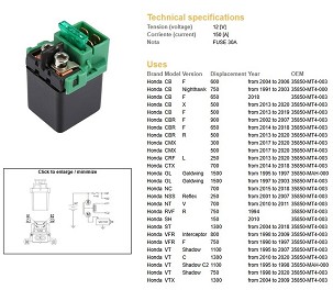 DZE RELEJ STARTERA HONDA CB 500/600/650/750; CBR 500/650/900; NT; VFR 750/800; ST 1300; VT 750/1100/1300; GL 1500 (SA OSIGURAČEM) (150A)