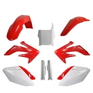 POLISPORT KOMPLET PLASTIKE (FULL KIT) HONDA CRF 250R '04-'05W SETU TABLICA PREDNJA (8661900001) I ŠTITNICI AMORTIZERA (8351700001) BOJA CRVENO BELA OEM