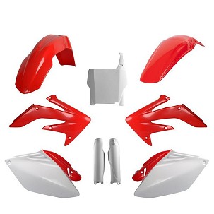 POLISPORT KOMPLET PLASTIKE (FULL KIT) HONDA CRF 250R '06-'07W SETU TABLICA PREDNJA (8661900001) I ŠTITNICI AMORTIZERA (8351700001) BOJA CRVENO BELA OEM