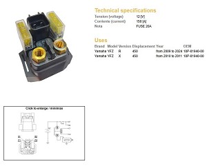 DZE RELEJ STARTERA YAMAHA YFZ 450R '09-'24; YFZ 450X '10-'11 (12V/150A)