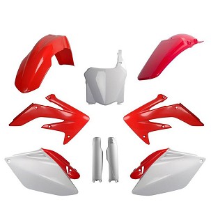 POLISPORT KOMPLET PLASTIKE (FULL KIT) HONDA CRF 250R '08W SETU TABLICA PREDNJA (8657500001) I ŠTITNICI AMORTIZERA (8351700001) BOJA CRVENO BELA OEM