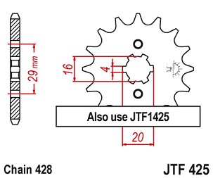 JT LANČANIK PREDNJA 425 16 SUZUKI TS 125R '90-'96, RV 125 '07-'15 (42516JT) (LANAC 428)