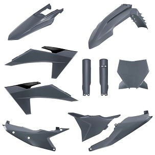 POLISPORT KOMPLET PLASTIKE (FULL KIT) KTM SX/SX-F/XC/XC-F '23-'24W SETU TABLICA PREDNJA (8672000004) I ŠTITNICI AMORTIZERA (8352500003) BOJA SIVA (N-GRAY)