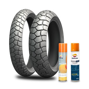 MICHELIN KOMPLET GUMA (CAI621812/26) 90/90-21 M/C 54H ANAKEE ADVENTURE TL/TT PREDNJA DOT 2026 + (CAI392493/25) 150/70R18 M/C 70H ANAKEE ADVENTURE TL/TT ZADNJA DOT 2025 + SET REPSOL