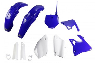 UFO KOMPLET PLASTIKE (FULL KIT) SA ŠTITNICIMA TELESKOPA (AMORTIZERA) YAMAHA YZ 125 '96-'99, YZ 250 '96-'99 BOJA PLAVA/BELA 98-99 (YA294E999)
