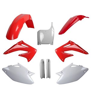 POLISPORT KOMPLET PLASTIKE (FULL KIT) HONDA CRF 450R '02-'03W SETU TABLICA PREDNJA (8657000001) I ŠTITNICI AMORTIZERA (8394000001) BOJA CRVENO BELA OEM
