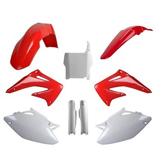 POLISPORT KOMPLET PLASTIKE (FULL KIT) HONDA CRF 450R '04W SETU TABLICA PREDNJA (8661900001) I ŠTITNICI AMORTIZERA (8351700001) BOJA CRVENO BELA OEM