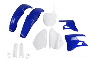 UFO KOMPLET PLASTIKE (FULL KIT) SA ŠTITNICIMA TELESKOPA (AMORTIZERA) YAMAHA YZ 125 '00-'01, YZ 250 '00-'01 BOJA OEM (BELA/PLAVA) (YA300E999)
