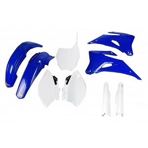 UFO KOMPLET PLASTIKE (FULL KIT) SA ŠTITNICIMA TELESKOPA (AMORTIZERA) YAMAHA YZF 250 '06-'09, YZF 450 '06-'09 BOJA OEM (BELA/PLAVA) (YA305E999)