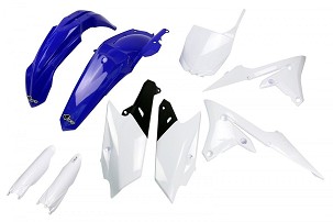 UFO KOMPLET PLASTIKE (FULL KIT) SA ŠTITNICIMA TELESKOPA (AMORTIZERA) YAMAHA YZF 250 '14-'18, YZF 450 '14-'17 BOJA OEM (PLAVA/BELA) (YA318E999)