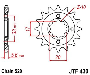 JT LANČANIK PREDNJA 430 14 KAWASAKI KXF 250 '04-'05, SUZUKI RMZ 250 '04-'05 (43014JT) (LANAC 520)