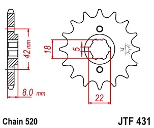 JT LANČANIK PREDNJA 431 15 SUZUKI PE 250 '78-'82, RM 250 '79-'81, RM 400 '78-'80 (43115JT) (LANAC 520) PO NARUDŽBINI