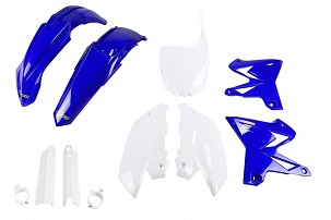 UFO KOMPLET PLASTIKE (FULL KIT) SA ŠTITNICIMA TELESKOPA (AMORTIZERA) YAMAHA YZ 125 / 250 '08-'14 RESTYLING BOJA OEM (PLAVA BELA)