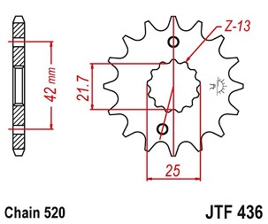 JT LANČANIK PREDNJA 438 14 SUZUKI GSX 400 F '81-'86, RG 250 GAMMA '83-'88 (43814JT) (LANAC 520) - MOŽE ZAMENITI JTF565.14