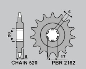 PBR PROMOCIJA LANČANIK PREDNJA 2162 9 SHERCO 125 ST '16-'17, X-RIDE '14-'16, 250/300 ST '16-'17 (LANAC 520) (MADE IN ITALY)