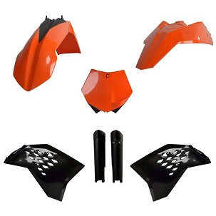 POLISPORT KOMPLET PLASTIKE (FULL KIT) KTM SX/SX-F/XC-F '07-'10W SETU TABLICA PREDNJA (8664400001) I ŠTITNICI AMORTIZERA (8398500003) BOJA NARANDŽASTA