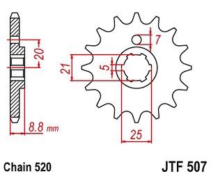 JT LANČANIK PREDNJA 507 13 KAWASAKI KX 250 '79-86' KX 500 '83-86' KLT200/250 '80-85' HUSQVARNA CR/WR 250/360 '90-98' (50713JT) (LANAC 520)