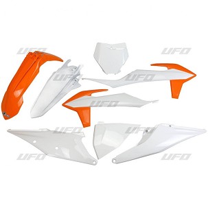 UFO KOMPLET PLASTIKE KTM SX 125/150/250 '19-'22, SXF (SX-F) 250/350/450 '19-'22 BOJA OEM (NARANDŽASTA/BELA) (KT522E999)