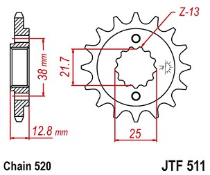 JT LANČANIK PREDNJA 511 14 KAWASAKI KLR 650 '90-'14 (51114JT) (LANAC 520)