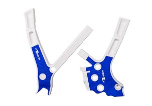 RACETECH (RTECH) 2025/12 ŠTITNICI RAMA (KOMPLET) BI-MATERIAL SUPER GRIP YAMAHA YZ 125 / 250 '05-'24, FANTIC XE / XX 125 / 250 / 300 '21-'24 BOJA BELA / PLAVA