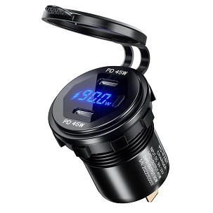 BIKETEC MOTOCIKLISTIČKA DUPLA USB UTIČNICA Typ-C PD - 90W POWER DELIVERY MONTAŽA NA RAVNU POVRŠINU (VETROBRAN, KOFER) ILI NA VOLAN - POTREBAN ADAPTER BTMUS28 (EL)