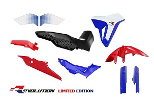 RACETECH (RTECH) KOMPLET PLASTIKE SA SEDIŠTEM REVOLUTION HONDA XL 750 TRANSALP '23-'25 BOJA BELA / CRNA / CRVENA