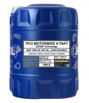 MANNOL ULJE MOTORNO 4T MOTORBIKE 10U40 20L ESTER + MA2 SINTETIKA (7812) (API SN) (48)