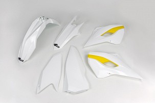 UFO KOMPLET PLASTIKE HUSQVARNA TE/FE 125/250/300/350/450 '15-'16 BOJA OEM '15 (BELA/ŽUTA) (HU615E999)