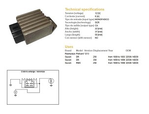 DZE REGULATOR NAPONA SUZUKI DR 250 '90-'93; DR 350 '90-'99; RMX 250 '89-'98 (32500-14D00) 12V/8A